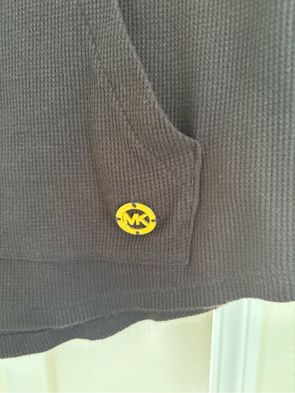 Women’s Michael Kors Black Waffle-Knit Pullover Hoodie with Kangaroo Pocket - Picture 3 of 5